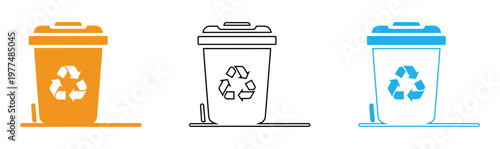 Two recycling bins orange and blue with recycle symbols