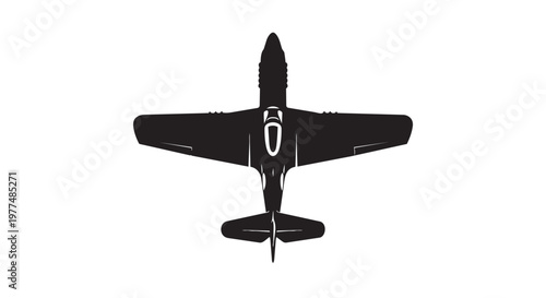 Vintage military airplane, black silhouette, aircraft icon, World War II fighter