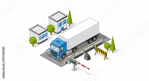 Isometric Semi-Truck on Weighbridge Scale for Logistics and Freight Management