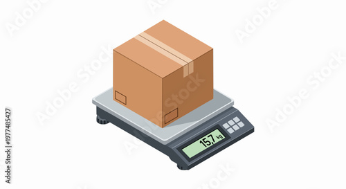 Isometric Cardboard Box on a Digital Shipping Scale - Logistics and E-commerce Shipping Concept