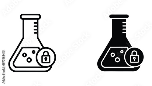 Contrast of secure and insecure laboratory beakers with padlock symbols