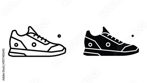Contrasting black and white sneakers illustration side by side