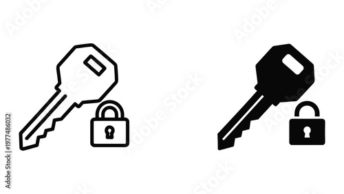 Contrast between open and closed security lock and key icons