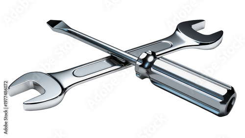 Fotografía Chrome Wrench and Screwdriver Crossed Over