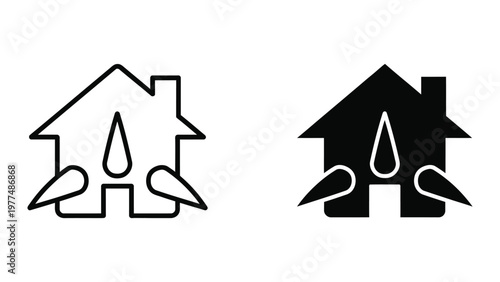 Comparison of a simple and a filled house icon design with raindrops