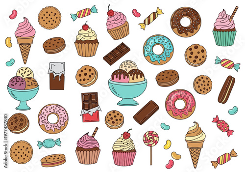 A colorful assortment of sweet treats like cupcakes and donuts on display