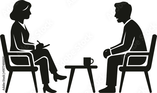 Counseling Session Silhouette Vector, Interview, Therapy, and Communication Icon