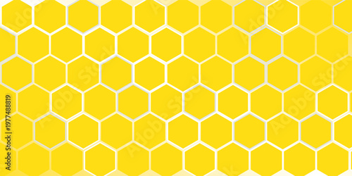 Abstract pattern seamless yellow hexagon honeycombs on a white background. Honey comb background pattern symbol vector design. modern