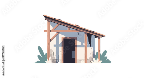 Rustic minimalist shed with wooden frame and slanted roof