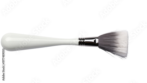 Fotografi White cosmetic brush with silver ferrule and soft gray bristles