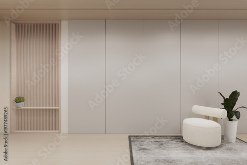 mini armchair on living room has arm chair, Mock up on wooden floor on white wall.3D rendering