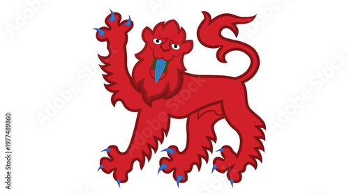 Red Heraldic Lion with Blue Claws