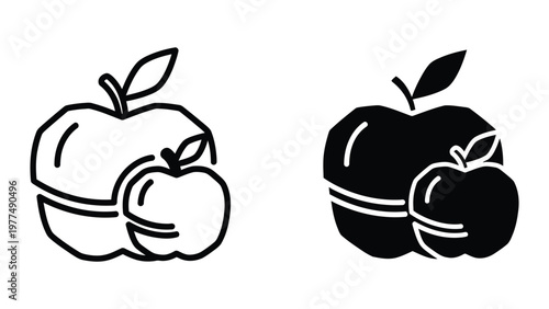 Contrast between a light and dark depiction of apples with leaves