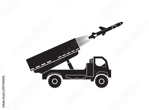 Military missile launcher , military truck  black silhouette
