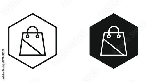 Contrast shopping bag icons in hexagonal frames with different background colors