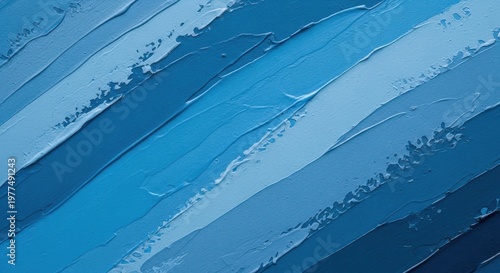 Textured Blue Oil Paint Strokes Abstract Background on Canvas