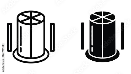 Technical diagram of a cylindrical structure with cross sections and components