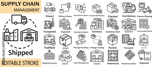 Supply Chain Management Icons Collection – Shipping, Inventory, Delivery
