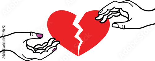 Broken Heart Concept Illustration – Relationship Separation Love Loss Vector Art