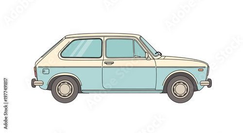 Vintage Blue Hatchback Car Side View.