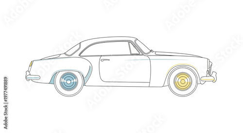 Vintage Car Side View Illustration.
