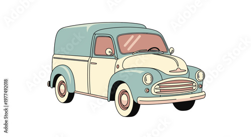 Vintage car with green and cream.