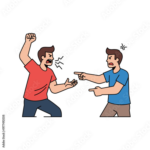 Angry men arguing and pointing fingers, conflict, disagreement, confrontation, illustration