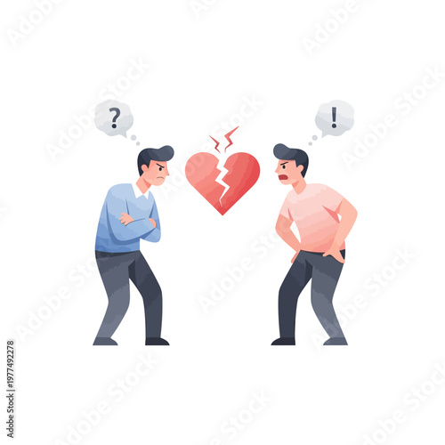 Couple arguing over broken heart, relationship conflict, emotional stress, divorce concept