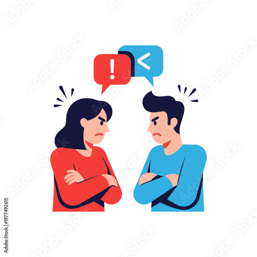Couple Arguing, Disagreement, Conflict, Communication Breakdown, Relationship Problems, Flat Design