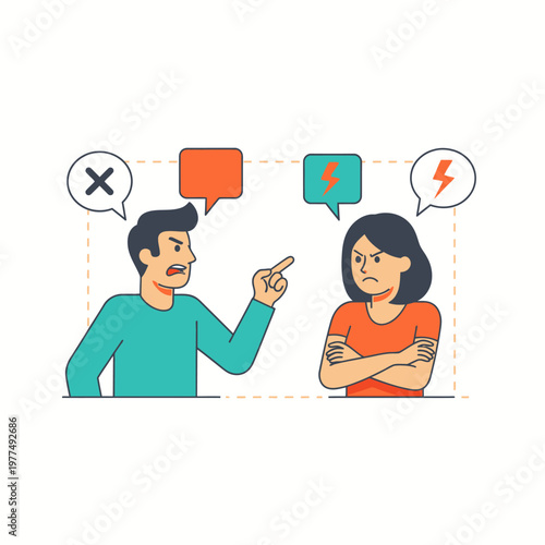 Couple arguing, disagreement, conflict, misunderstanding, relationship problems, communication breakdown