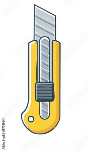 Illustrated yellow utility knife with a metal blade and handle