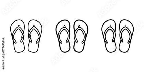 Flip flop icons set collection of summer footwear styles in thin line art style isolated on white background for beach vacation and travel fashion design