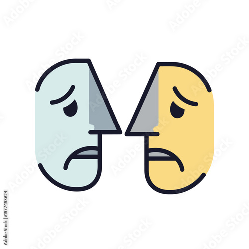 Sad Faces Iconography: Two Abstract Profiles Showing Disappointment and Sadness