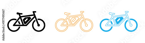 Minimalist bicycle icons orange and blue line art on black background