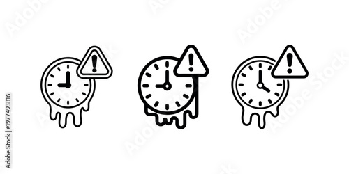 Melting clock with warning sign alert symbol