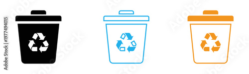 Recycling bins illustration blue trash and orange recycling containers