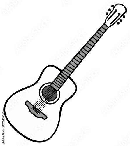 Simple Acoustic Guitar Illustration with Black Outline