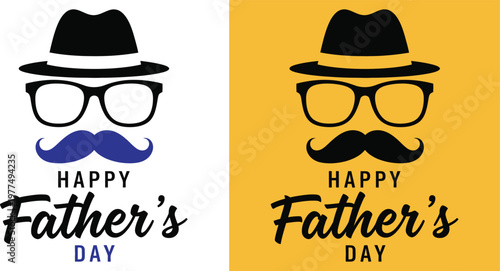 Happy father's day illustration two stylish portraits with hats and mustaches