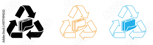 Recycling symbols orange and blue variations for plastic packaging