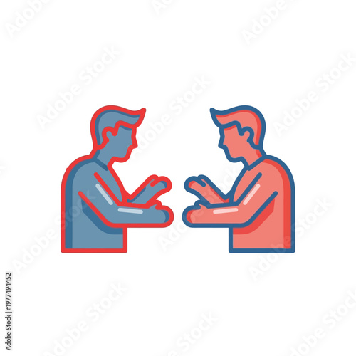 Two people talking, flat icon, communication concept, partnership, discussion, meeting, collaboration