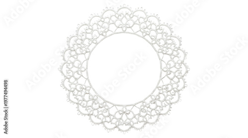 Fotografía Round white tatting lace frame with intricate looped edge and empty center on a