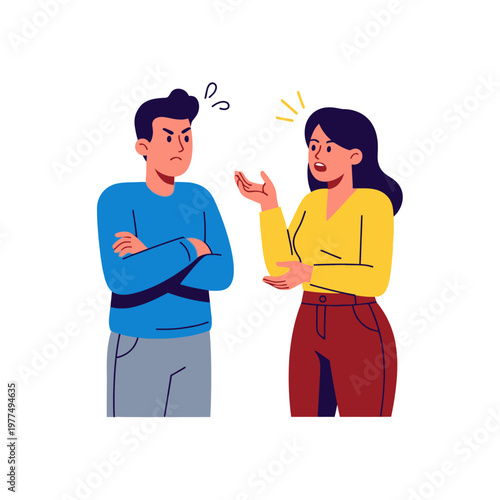 Angry Couple Arguing, Conflict and Disagreement Vector Illustration