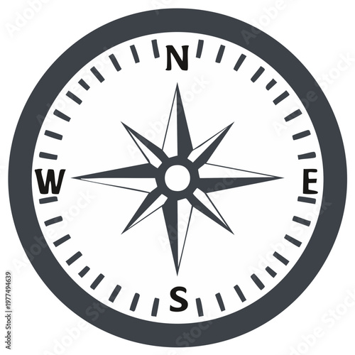 Minimalist compass rose with cardinal directions North East South West for navigation and guidance
