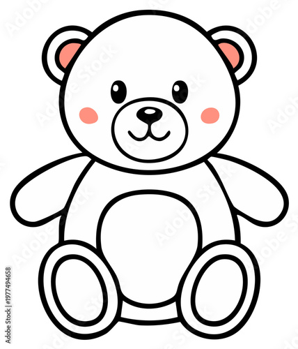 Adorable cartoon polar bear with a friendly smile and pink cheeks sitting happily