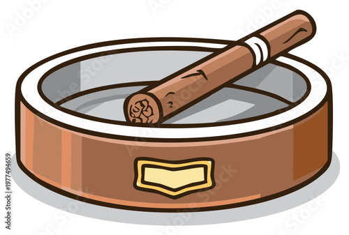 Cigar resting in a detailed ashtray illustration, vector.