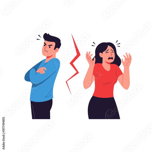 Angry couple arguing, relationship conflict, emotional breakdown, divorce concept