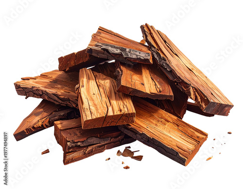 Pile of rough, natural wood pieces with bark
