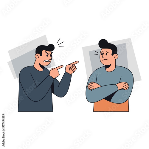 Angry man pointing finger at sad man, conflict, disagreement, argument, relationship problems