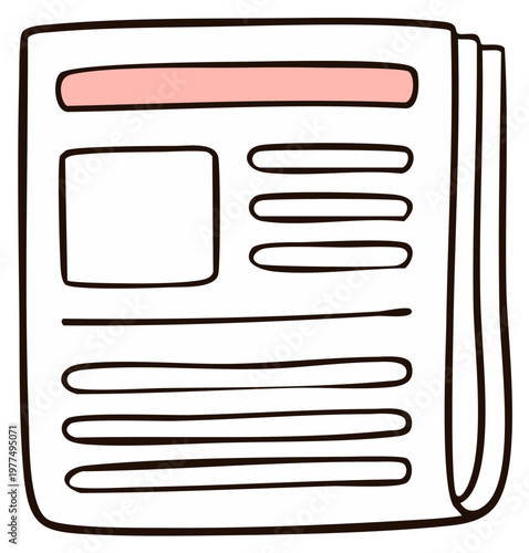Hand drawn newspaper icon with headline and article text layout representing daily news or publication