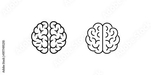 Two black and white outline icons of human brain showing hemispheres and convolutions, representing thinking and intelligence